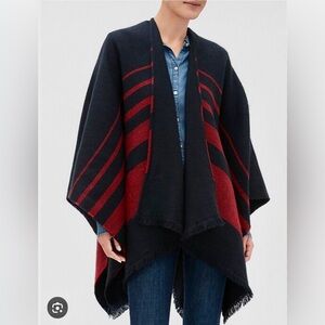 Banana Republic Navy and Red Striped Poncho, NWT, one size.